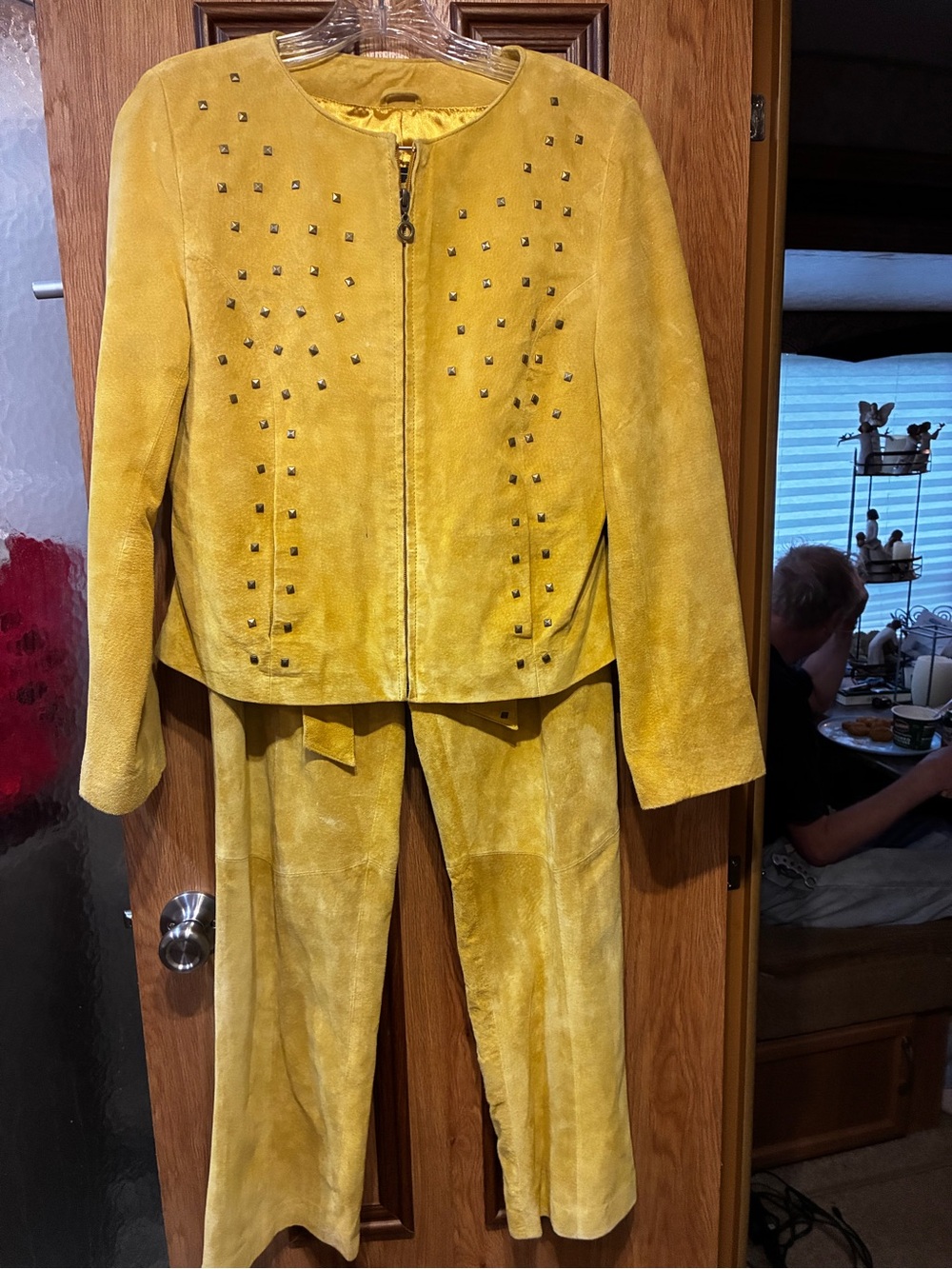 Vintage Terry Lewis Yellow Suede Studded Women’s Jacket & Pants Set